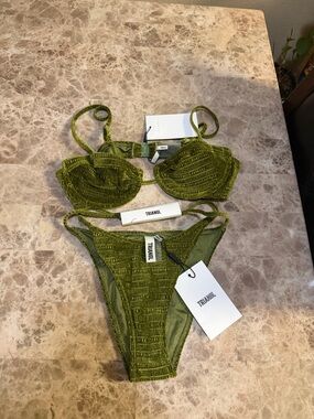 triangl swimwear Olive Green Textured Bikini Set